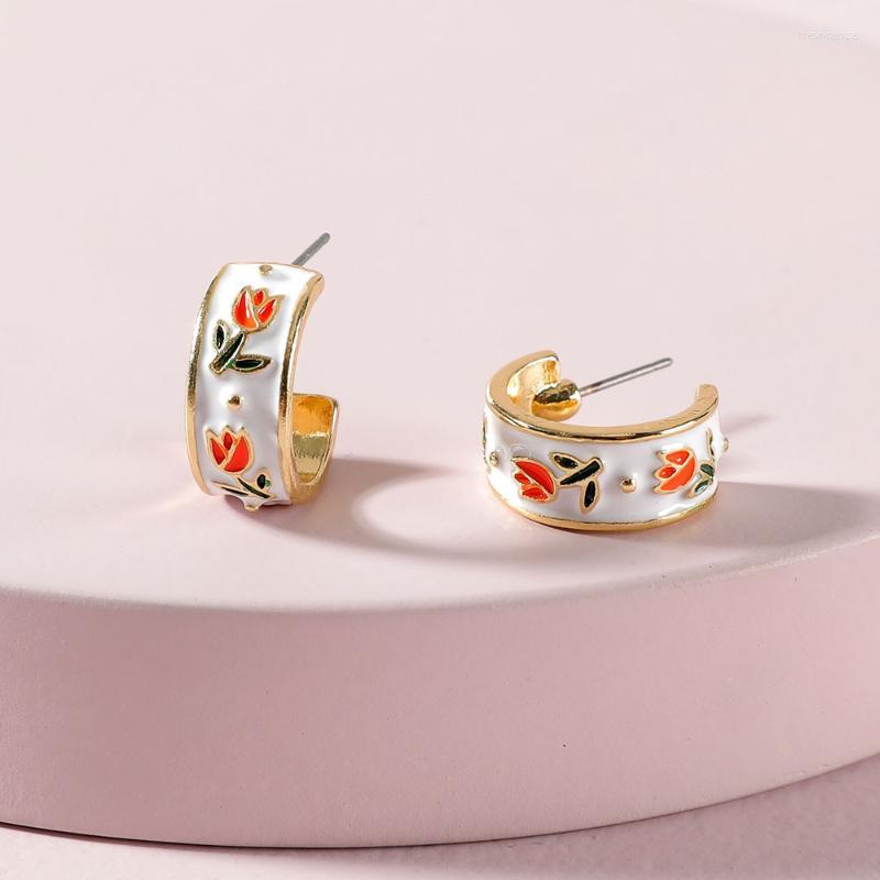 

Hoop & Huggie Summer Korean Ear Jewelry Enamel Tulip Flower Earrings Fashion Small For WomenHoop HuggieHoop