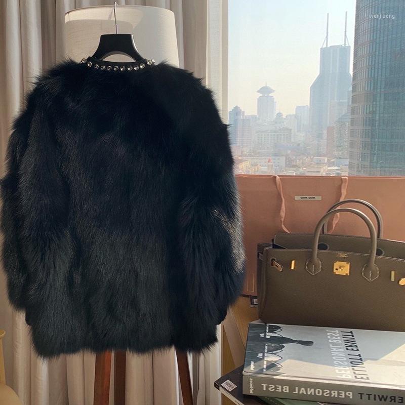 

Women' Fur & Faux Hoge Kwaliteit Zwart Bont Jas Vrouwen Herfst En Winter Nieuwe Stijl Jong Modieuze Bontjas Jassen, Black