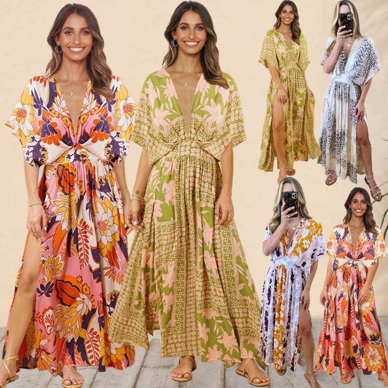 

Party Dresses Sexy Ladies -neck Holiday Runway Vacation Dress Women Elegant Bat Sleeve Bohemian Chiffon Long Maxi DressParty, Yellow