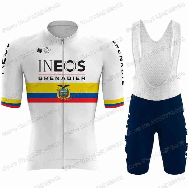 

2022 INEOS Grenadiers Cycling Jersey Set Ecuador Champion Men Cycling Clothing Richard Carapaz Road Bike Suit Bicycle Bib Shorts