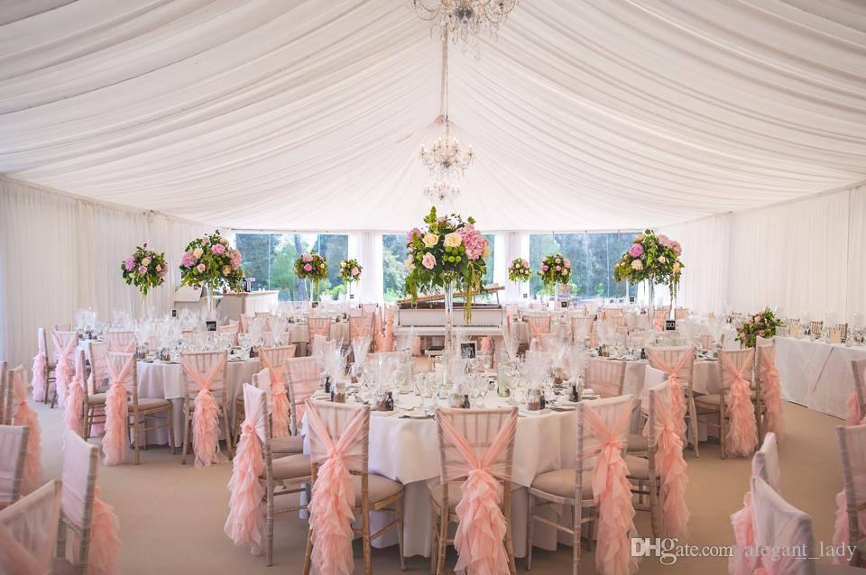 Blush rose volants chaise couvre Vintage romantique chaise ceintures belle mode en plein air fête de mariage anniversaire décorations