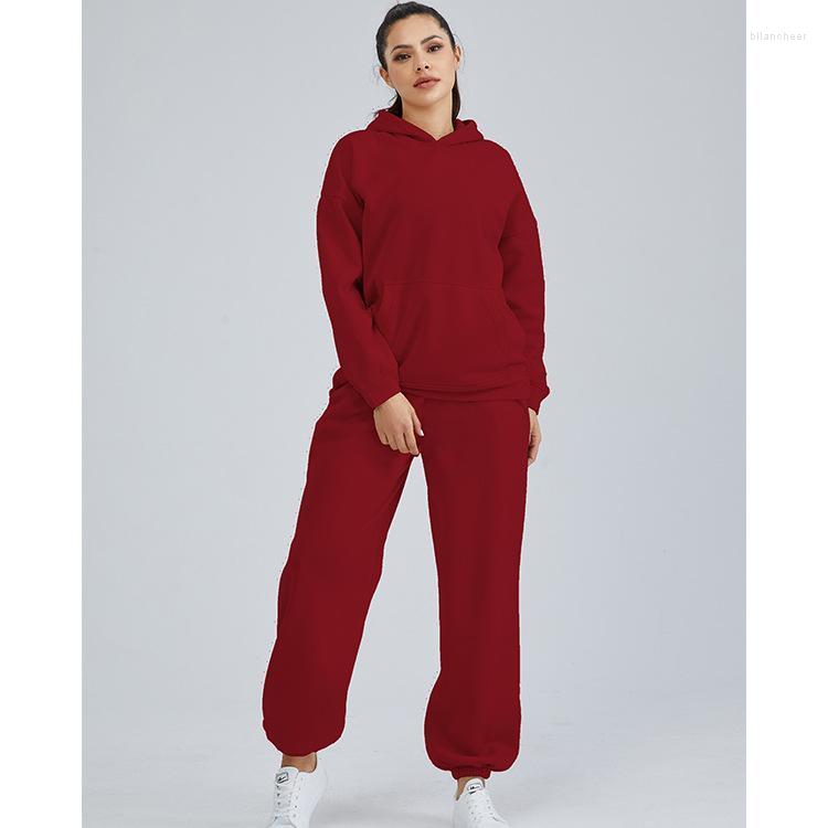 

Women' Two Piece Pants Autumn And Winter Wear European American Hooded Pocket Sports Leisure Two-piece Set, Light gray
