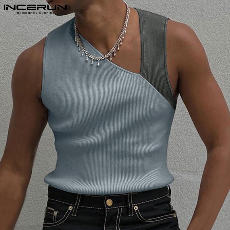 

Men' Tank Tops INCERUN 2022 American Style Men Stitching Fine Grain Waistcoat Stylish Male Hollow Out Sexy Leisure Sleeveless Vests -5XL, White;black
