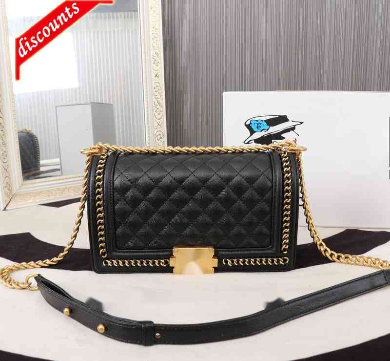 

Brand Design 8043 Woman's Luxury Letter Plaid Shoulder Chain Cc Bag Caviar Leather Handbag Vintage Messenger Bags Real Leather Le Boy 2.55 F