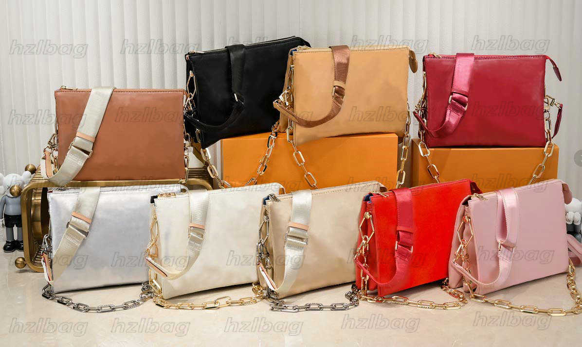 COUSSIN PM Chain Cross Body Womens Designer Shoulder Bag Monograms Embossed Puffy Lambskin Leather Handbag Chunky Chain Belt Bag Handbag