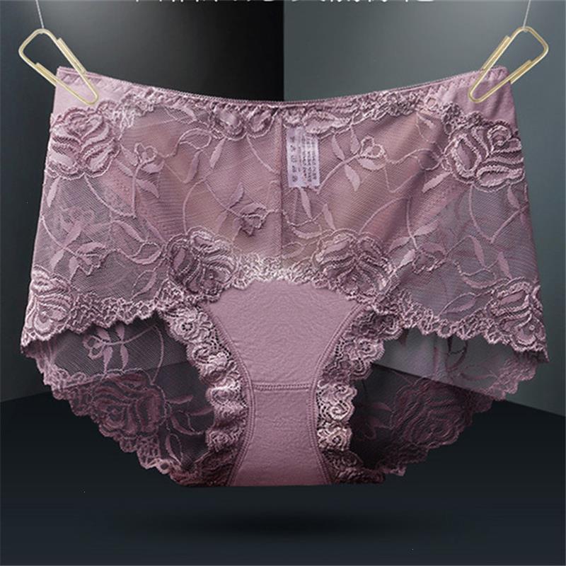 

Sexy Ladies Panties High Waist Lace Large Size Cotton Bottom Female Briefs Comfortable Breathable Quality Underwear Women, Purple