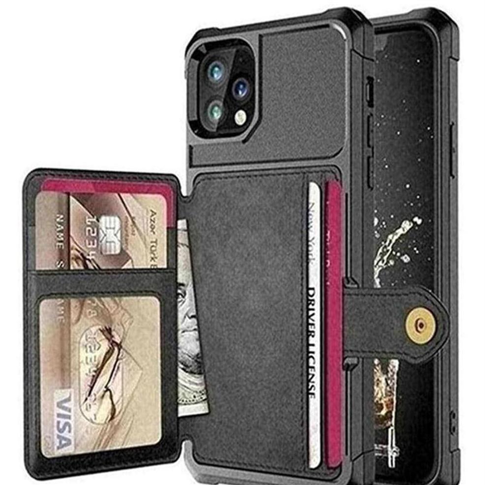

Shockproof PU Leather Credit Card Slots Holder Wallet Cases For iPhone 12 Pro Max 13 Mini 11 XS XR X 8 7 6 Plus209P, Brown