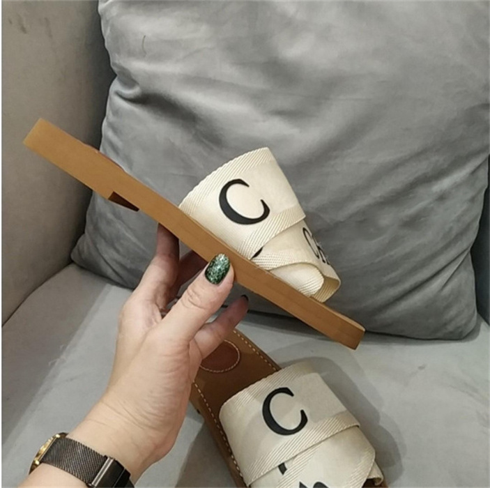 

2022 New Cross Woven Roman Slippers Sandals Shoes Print Slide Summer Wide Flat Lady Canvas Sandals luxurys designers Slipper size 35-42