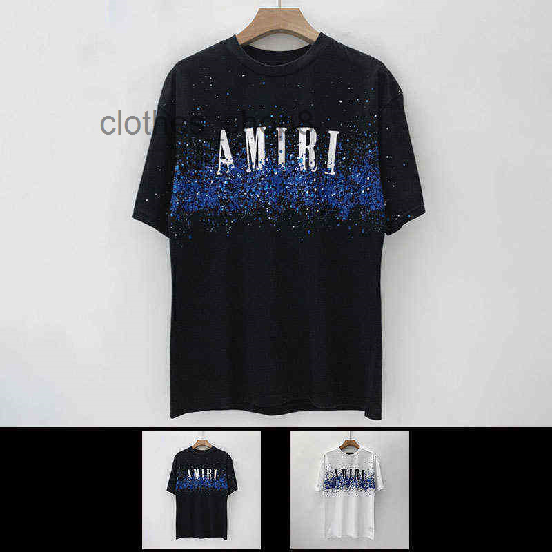 

designer men t-shirts amirrss Summer Physical correct version of Meichao new US amirrssy colorful splash ink leisure hip 413L, White
