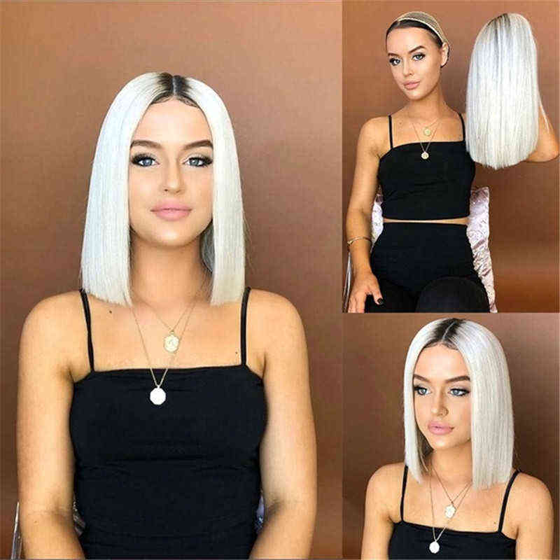 

Wig women's dyed Bobo head short hair black gradient white straight Halloween cover 220816, Ombre color