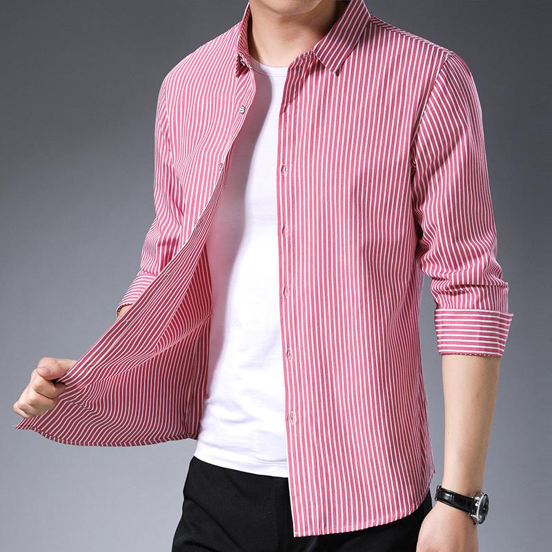 

Men's Casual Shirts 2022 Man Striped Cotton Office Male Long Sleeve, White;black