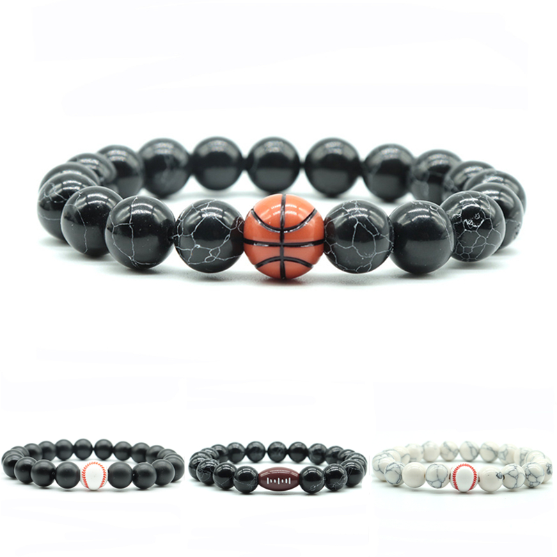 

10mm Beaded Strands Bracelet Mens Gym Baseball Basketball Rugby Football Turquoise Round Beads Sports Bangles Gifts Fashion Natural Stone Jewelry Accessories