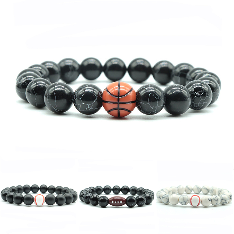 

10mm Beaded Strands Bracelet Mens Gym Baseball Basketball Rugby Football Turquoise Round Beads Sports Bangles Gifts Fashion Natural Stone Jewelry Accessories