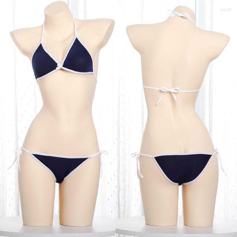 

Bras Sets Temperament And Interest Clothing Lingerie Women's Bathing Suit Sexy See-through Ice Silk Three-point Bikini Set, Blue