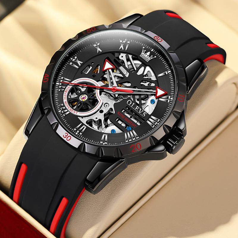 

Wristwatches Sport Male Watch Automatic Mechanical Men's Skeleton Design Noctilucent Waterproof Luxury Wristwatch MenWristwatches, Red
