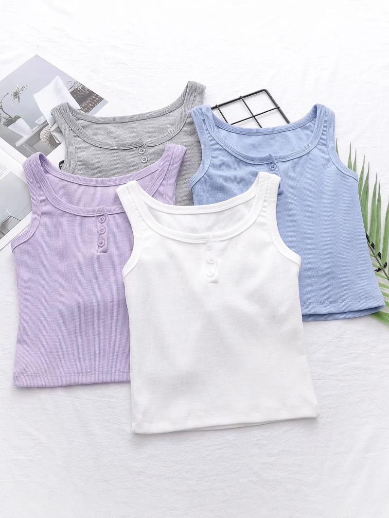 

Women' Tanks & Camis Summer Crop Top Women Clothing Fashion Solid White Grey Purple Blue Slim Fitted Tank TopWomen