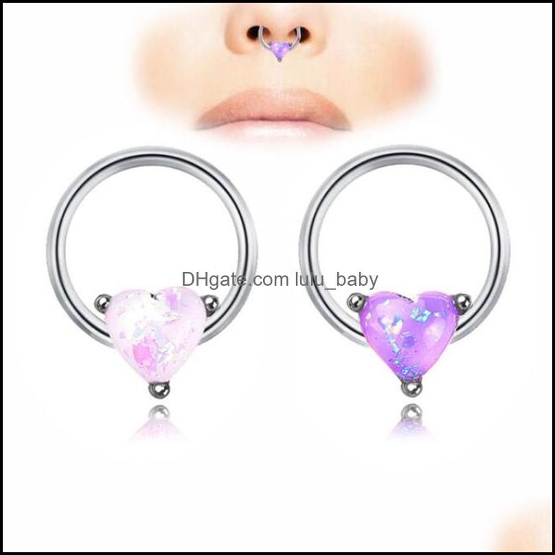 

Body Arts Tattoos Art Health Beauty 316L Stainless Steel Cz Septum Piercing Clicker Ring Gem Heart Nose Rings Hoop For Women Dhsco