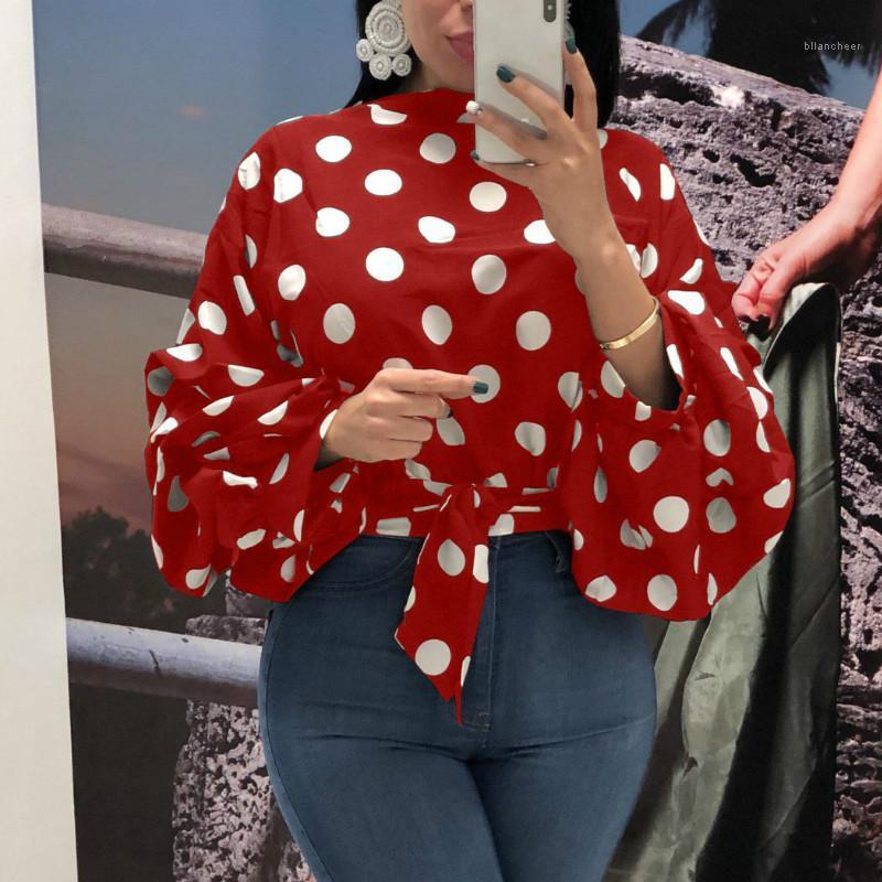 

Women' Blouses & Shirts Women Polka Dot Tops Black Sashes Long Puff Sleeves White Red Plus Size XXXL Ladies Fashion Casual Spring Summer 20