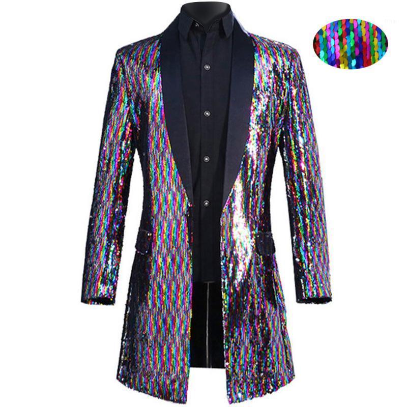 

Men's Suits & Blazers Colorful Color Sequin Men Jacket Glitter Performance Gorgeous Carnival Magician Costume Outerwear Shiny Rock Singer Lo