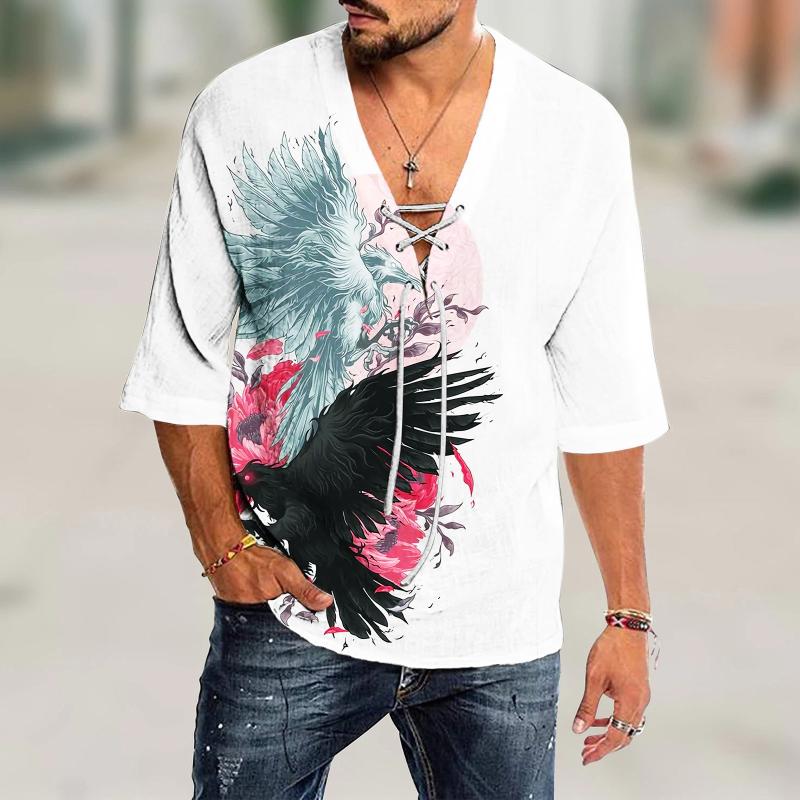 

Men' T-Shirts Long Sleeve T Shirts For Men Bulk Casual Fashion Drawstring Printed Shirt Half Beach V White Tee ShirtMen, Red