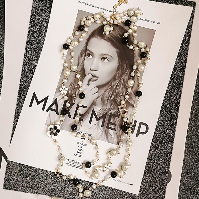 

Chains Trendy Long Beades Pearls Necklace For Sweater Chain Layered Necklaces Camellia PartyChains ChainsChains
