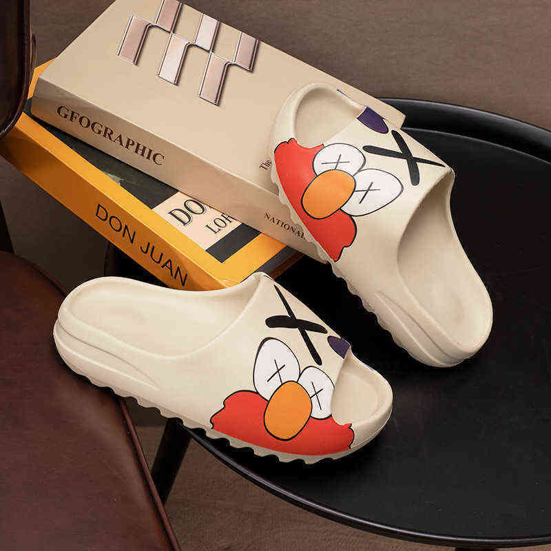 

New Yez Slippers Flip Sesame Street Man Beach Shoes Summer Fashion Coconut Ripe Women Outdoor Net Infrared Wear 1207, Khaki 1