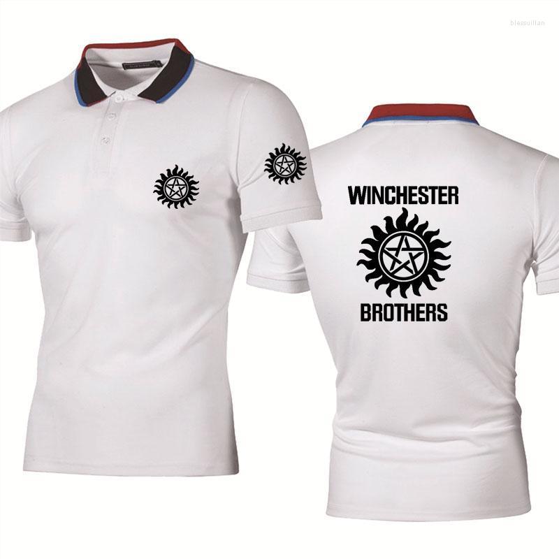 

Men's Polos Supernatural Short Sleeve Men Winchester Brother Printed Solid Color Men's Shirt Summer Fashion Harajuku Hip Hop WearMen's, Black