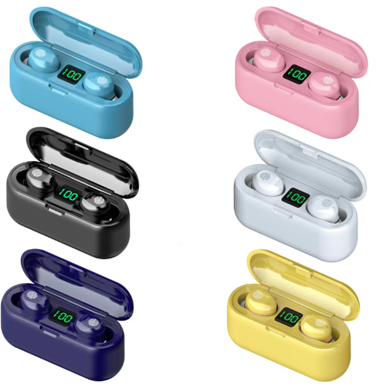 

2000mAh F9 TWS Wireless Earphone Bluetooth V5.0 Earbuds Headphone LED Display Power Bank Headset Mic with box packing, Mixed color