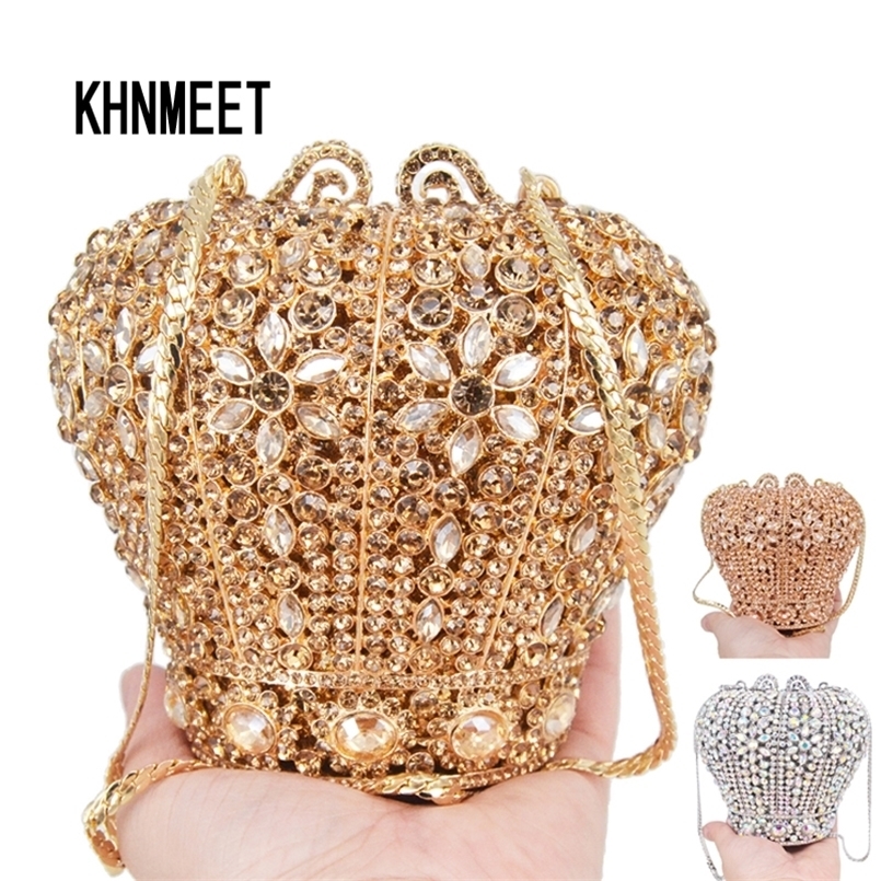 

Stylishly Cute Crystal Crown Wedding Prom bags Female pochette Diamond Evening Bags Wristlets SM26 220616, Customized