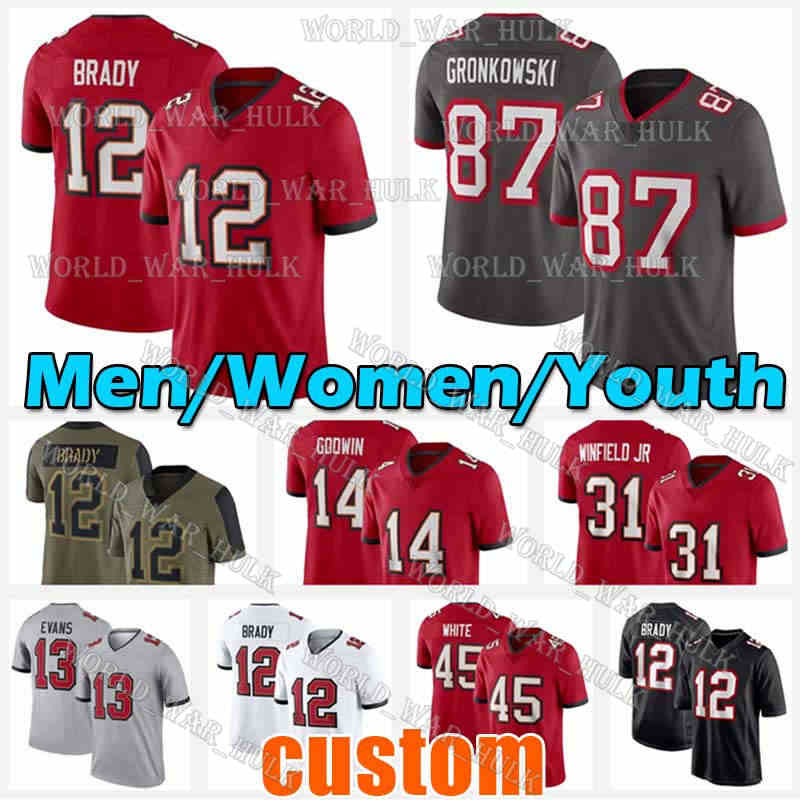 

12 Tom Brady Football Jersey 87 Rob Gronkowski Buccaneeres Mike Evans Alstott Chris Godwin Devin White Leonard Fournette Lavonte David Antoine Winfield Jr Vita Vea, Women custom jersey(h d)