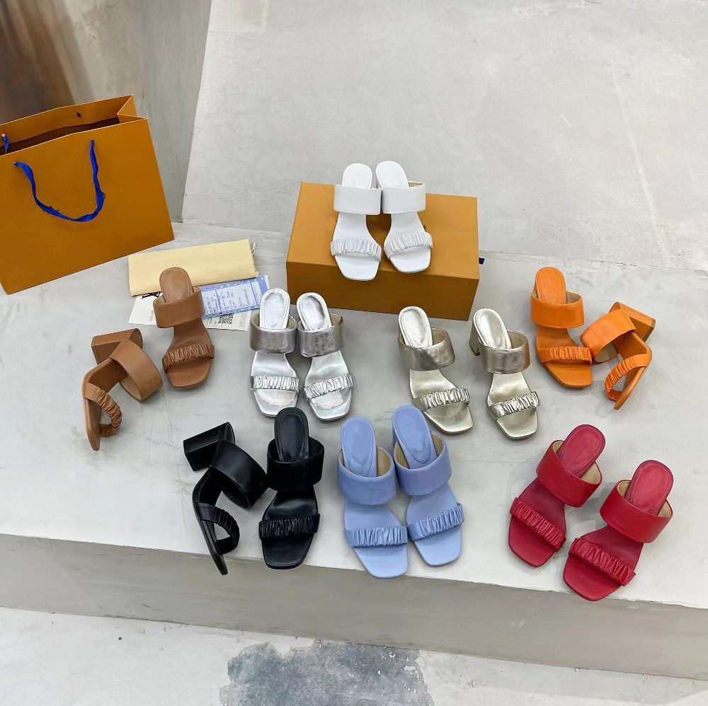 

Designer Slippers DRAPY Mules Fashion Women Sandals Summer Lazy Flip Leather Slipper Slides Loafers Moccasins Buckles Boots Sandal 6.5cm, Silver