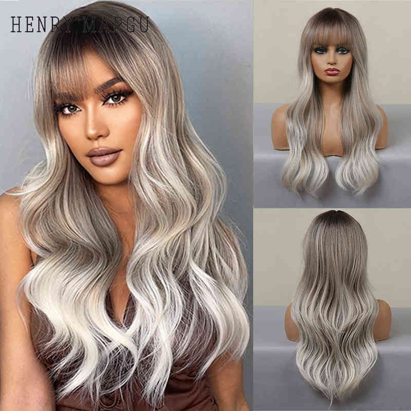 

Hair Synthetic Wigs Cosplay Henry Margu Womens Synthetic Wig with Bangs Long Ombre Brown Ash White Wavy Fake Hair Cosplay Party Daily High Temperature 220225, Lc039-1 wig