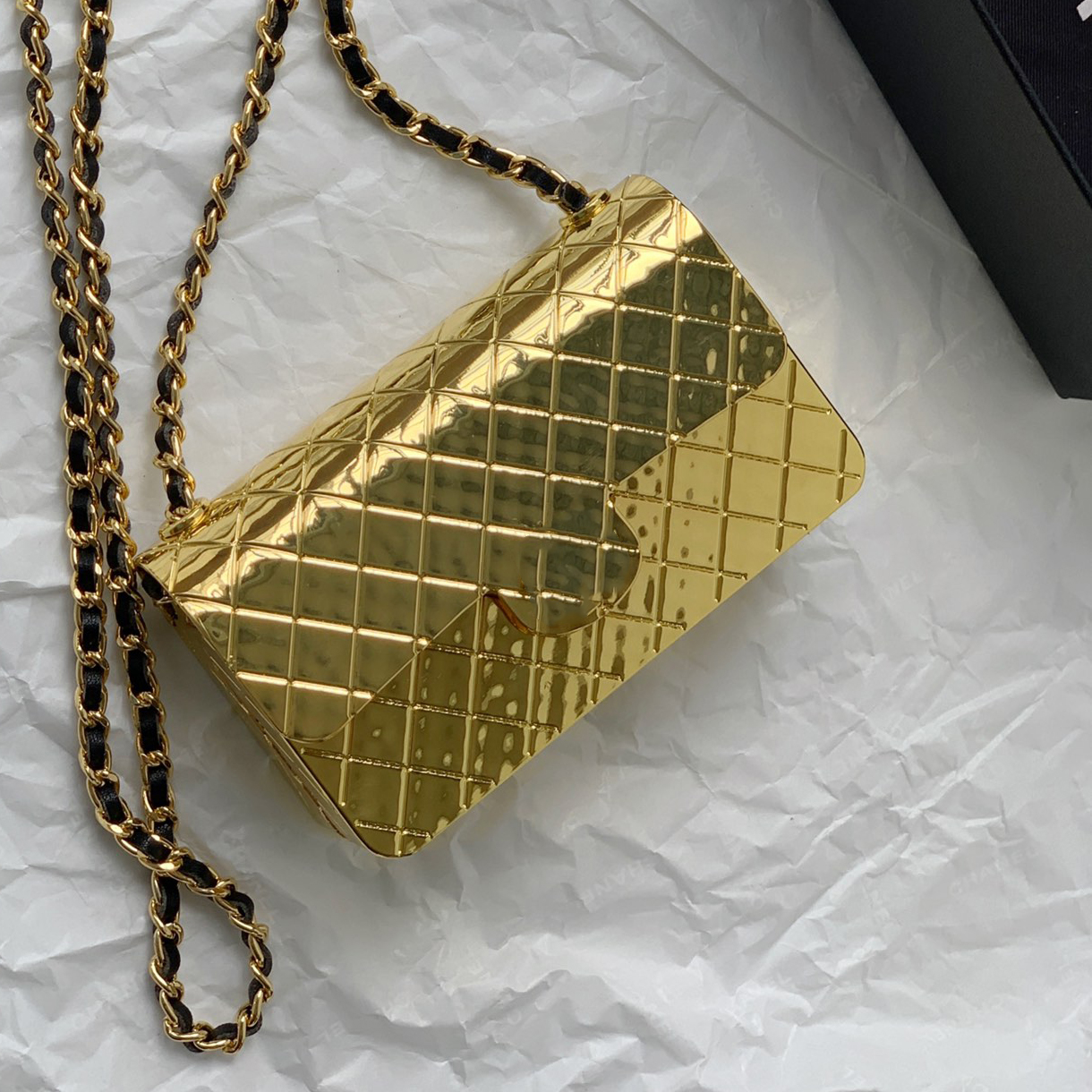 

2022S Mini French Metal Flap Bag Shining Gold and Silver Classic Diamond Check Leather Chain Womens Crossbody Shoulder Bag Designer Luxury bags wallet, Box