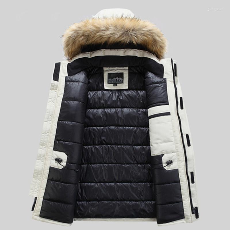 

Men's Down & Parkas Jacket Men Winter 2022 Fur Collar Thicken Warm Waterproof Hooded Zipper Fashion Casual Caots Multiple Pockets Jackets Gu, White