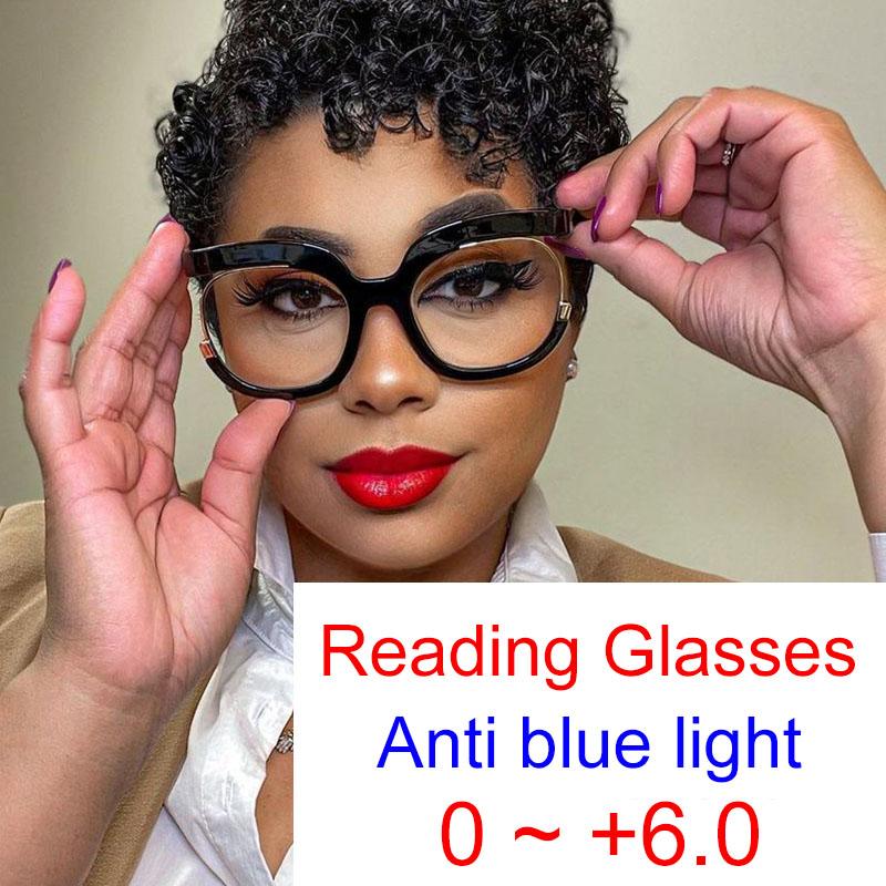 

Sunglasses Vintage Round Reading Glasses Women Big Frame Anti-blue Light Optical Finished Prescription Eyeglasses Diopter 0 To +6.0