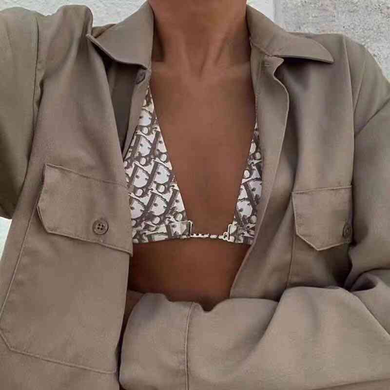 

2022 new women swimsuits swimwear bikini Beachwear suit European and American new d family retro with diamond letter ins blogger' same d letter Brown hot spring, Color: brown