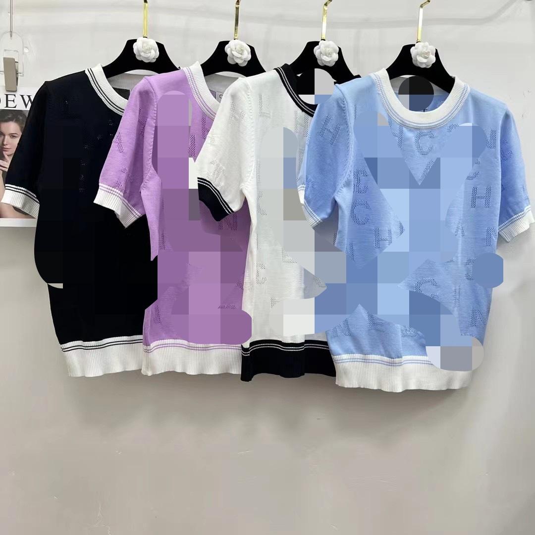 

603 2022 Milan Runway Spring Summer Brand Same Style Short Sleeve Top Tshirt purple Pullover Women' Crew Neck High Quality Womens meiyi, Black