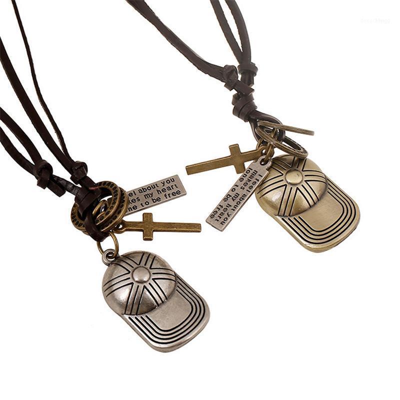 

Vintage Baseball Hat Leather Necklace For Women Men Jewelry Cross Letters Men's Boy Gifts Chains