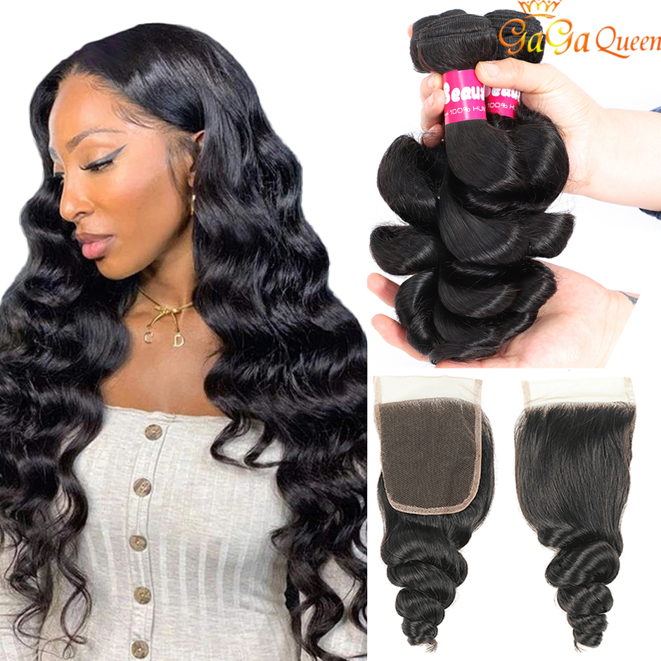 

Brazilian Loose Wave Bundles With Closure Brazilian Human Hair Weave 3 Bundles With Closure Brazillian Hair Remy Hair Extension, Free part