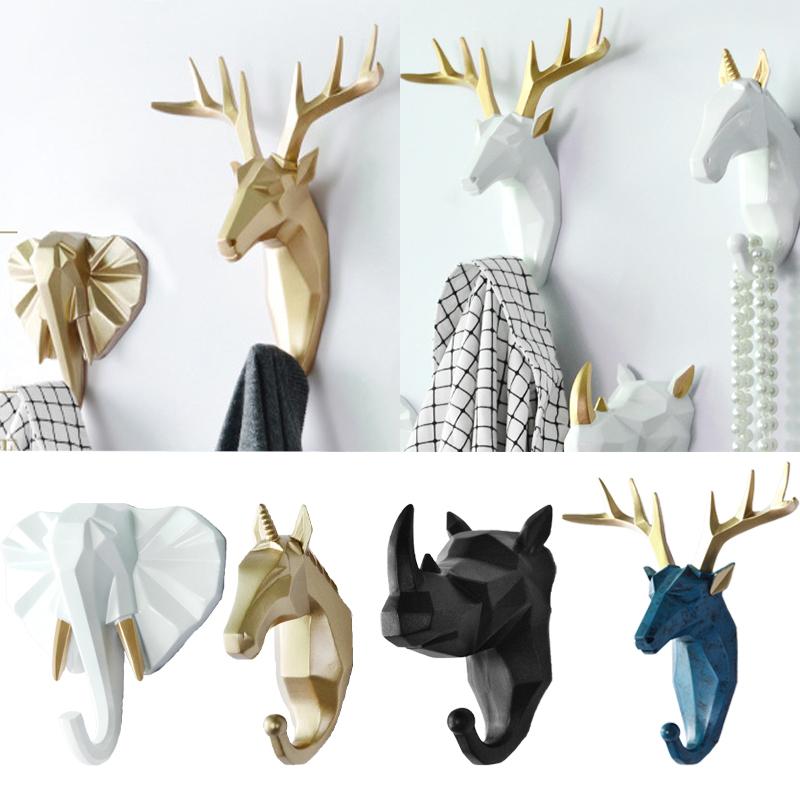 

Hooks & Rails Cute Cartoon Animals Head Shape Decorative Resin Elephant Deer Garment Hanger Hook Gold Black Hallway Locker Room Wardrobe