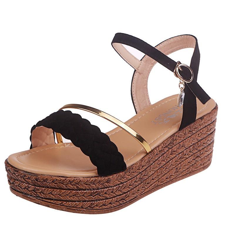 

Sandals Summer High Heels Women Shoes Wedges Bohemian Flat Platforms Diamond Beach Female Sandles Open Toe ShoesSandals, Beige