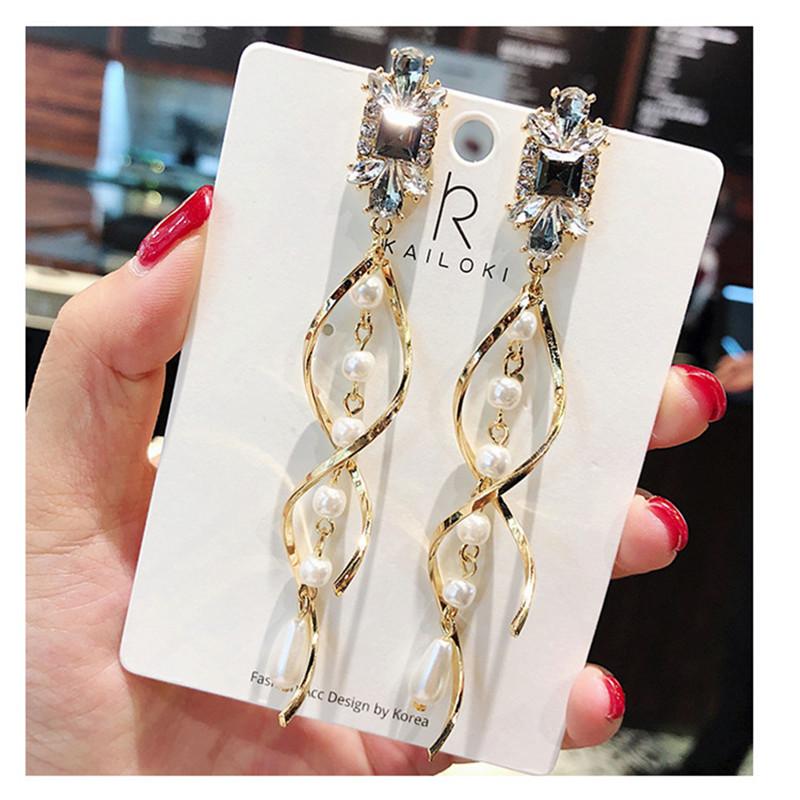 

Dangle & Chandelier Crystal Pearl Earrings Female Long Paragraph Geometric Pendant Wedding Fashion Jewelry GiftsDangle