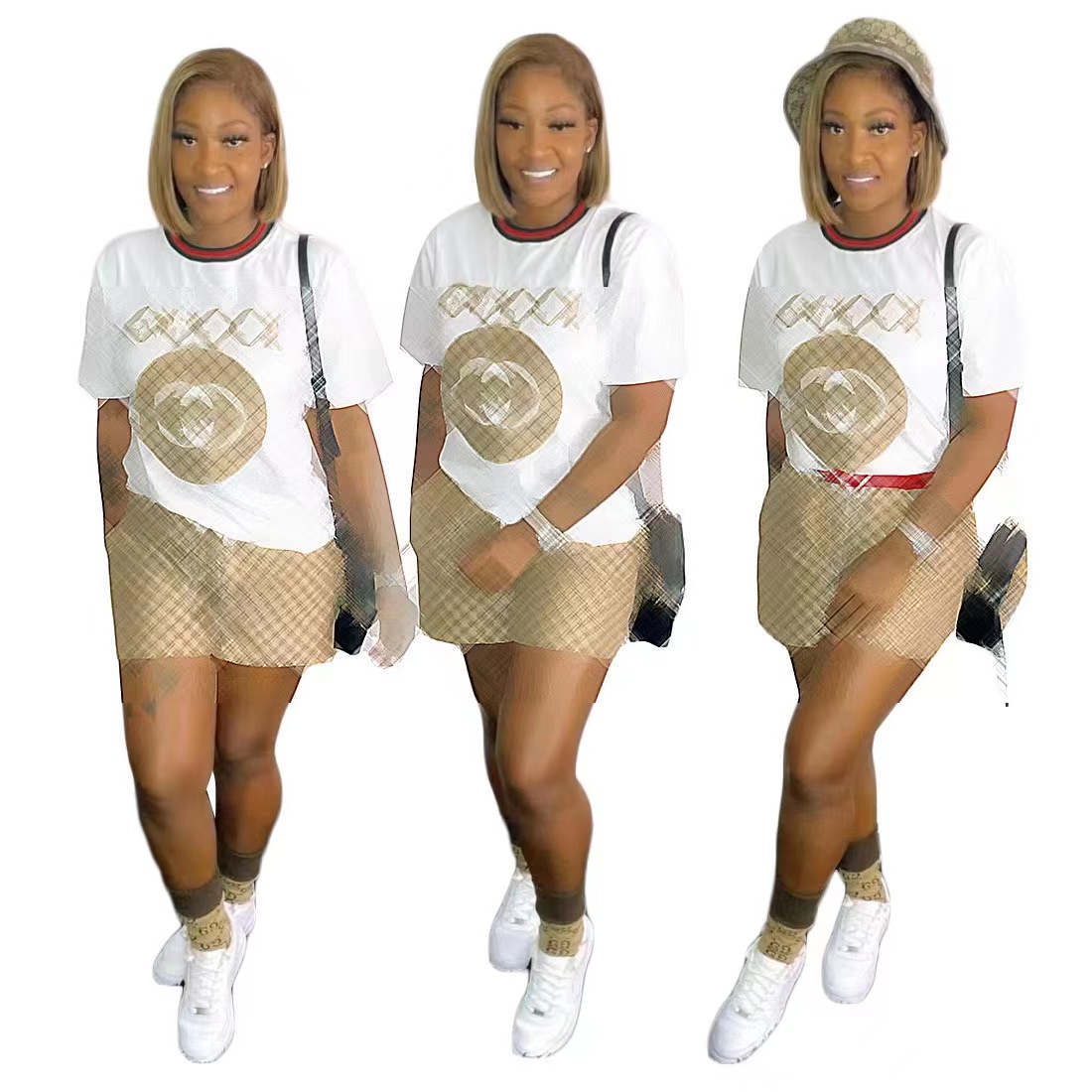 

2022 two piece pant new digital printed short-sleeved letter cross-border women's summer designer shorts pants set suit, White