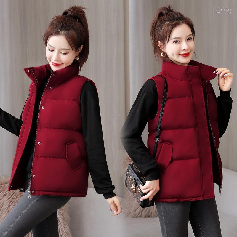 

Women's Vests 2022 Winter Women Vest Coat Casual Solid Turn Down Collar Sleeveless Thicken Warm Zipper Padded Plus Size -3XL Luci22, Ab080brickred