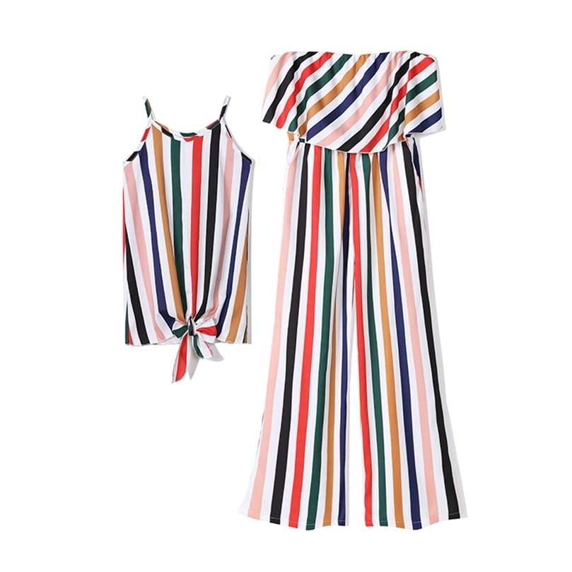 Women Baby Women Girl Jumpsuit Mother Daughter Fashion Clothes Family Matching Stripe Playsuit Outfit 220531