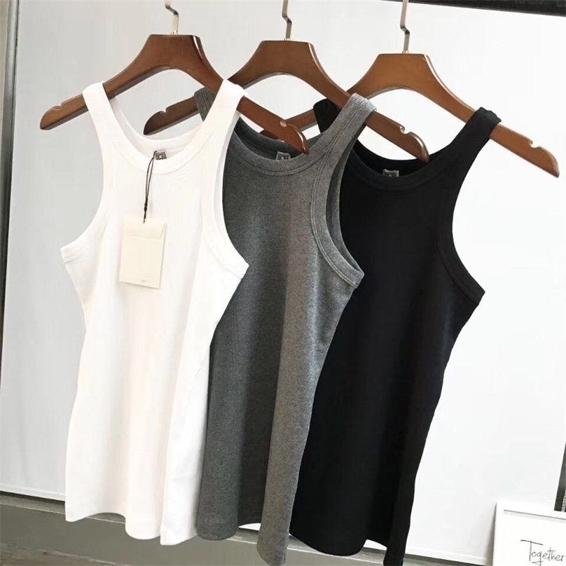 

spring rib tank white Black Sleeveless organic cotton Skinny Fitted Tops Tees Woman Fashion tops 220318, Grey