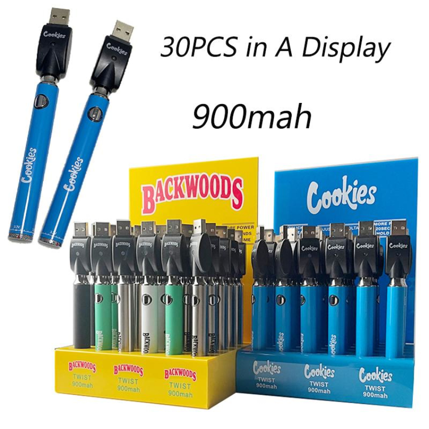 

Cookies Backwoods 900mAh Twist Vape Pen 510 Thread Battery Variable Voltage Preheat Vaporizer With USB Charger