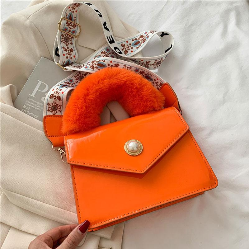 

Evening Bags 2022 Trend Solid Color Handbags For Women Plush Hand Strap Female Shoulder Retro Square Ladies Crossbody Bag Purse, Black