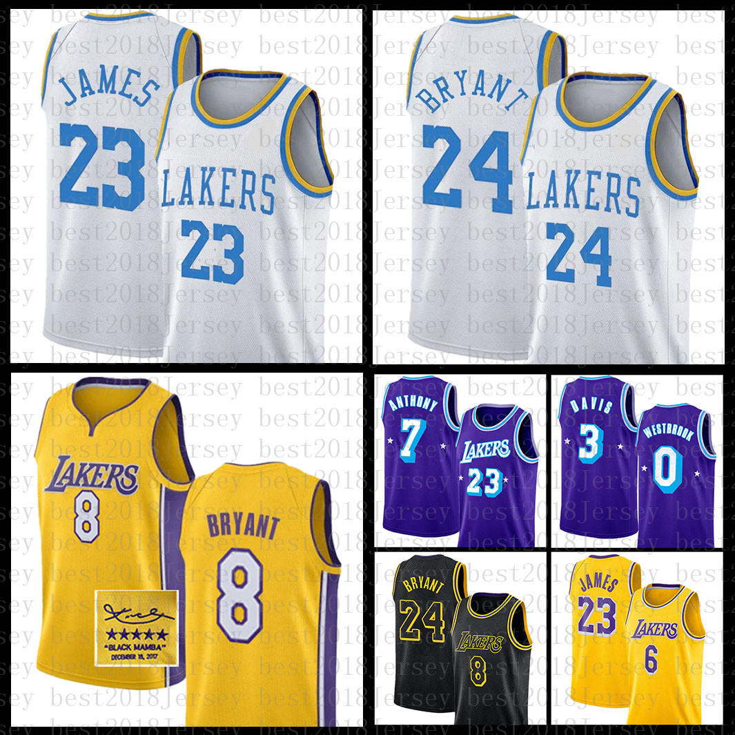 

8 24 Basketball Jersey Bryant Los Angeles''Lakers''Kobe''Mamba LeBron James Russell Westbrook Carmelo Anthony Black 02, Mens jersey