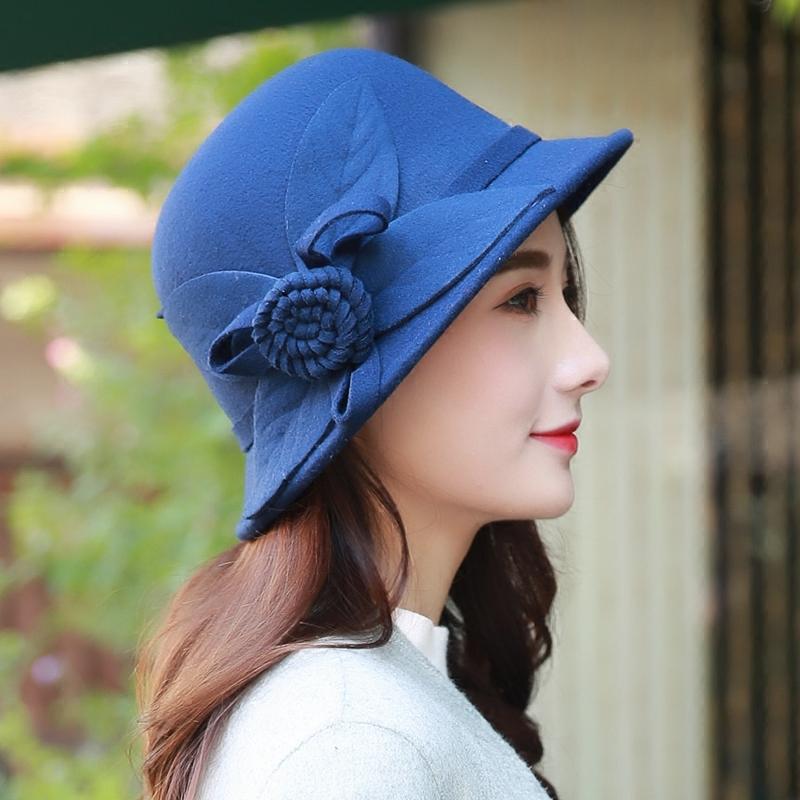 

Berets Winter Retro Fedora Hat Women Chapeu Femme Feutre Floral Sombrero Mujer Bowler Vintage Formal Wool Felt HatsBerets, Black